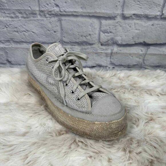 Converse Platform‎ Sneakers Womens 8.5 Summer Getaway Grey Knit Espadrille Low - Picture 1 of 6